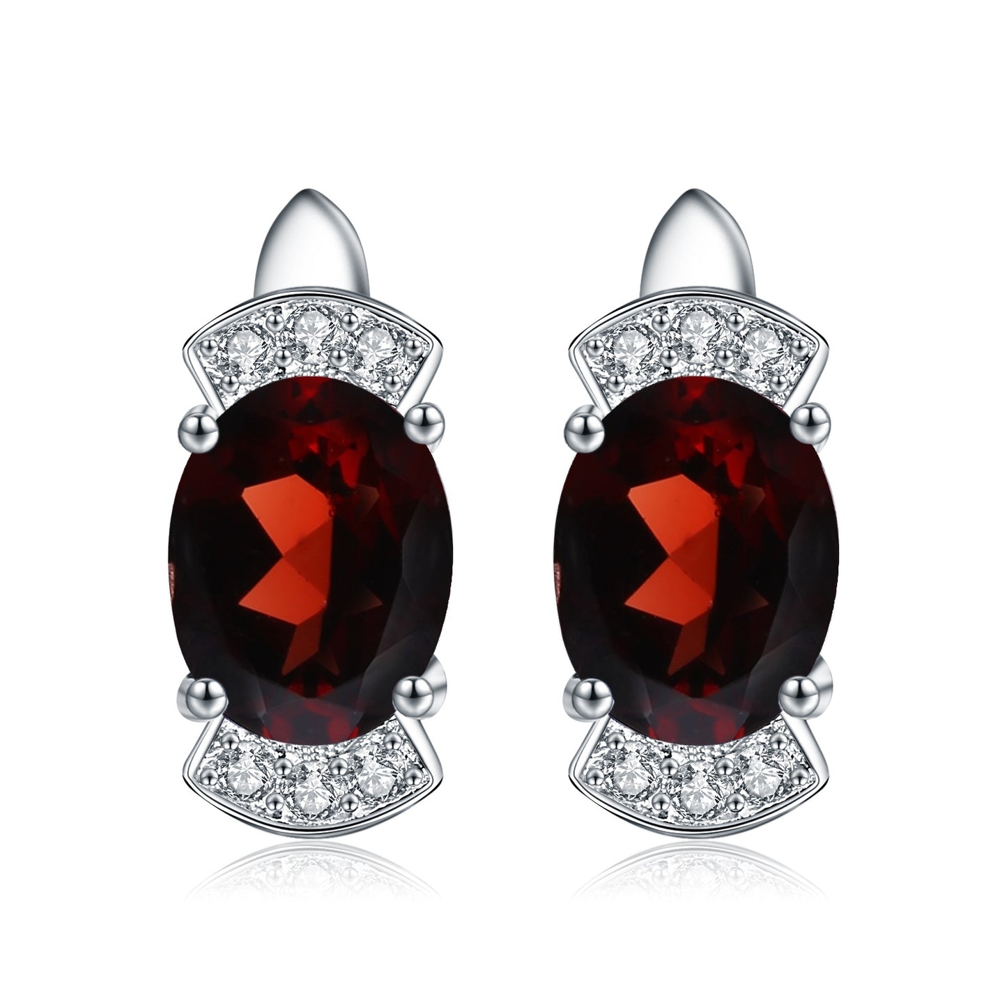 Light luxury natural garnet earrings, simple and fashionable style s925 silver inlaid natural gemstone earrings