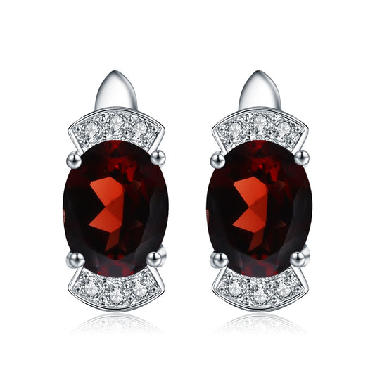 Light luxury natural garnet earrings, simple and fashionable style s925 silver inlaid natural gemstone earrings