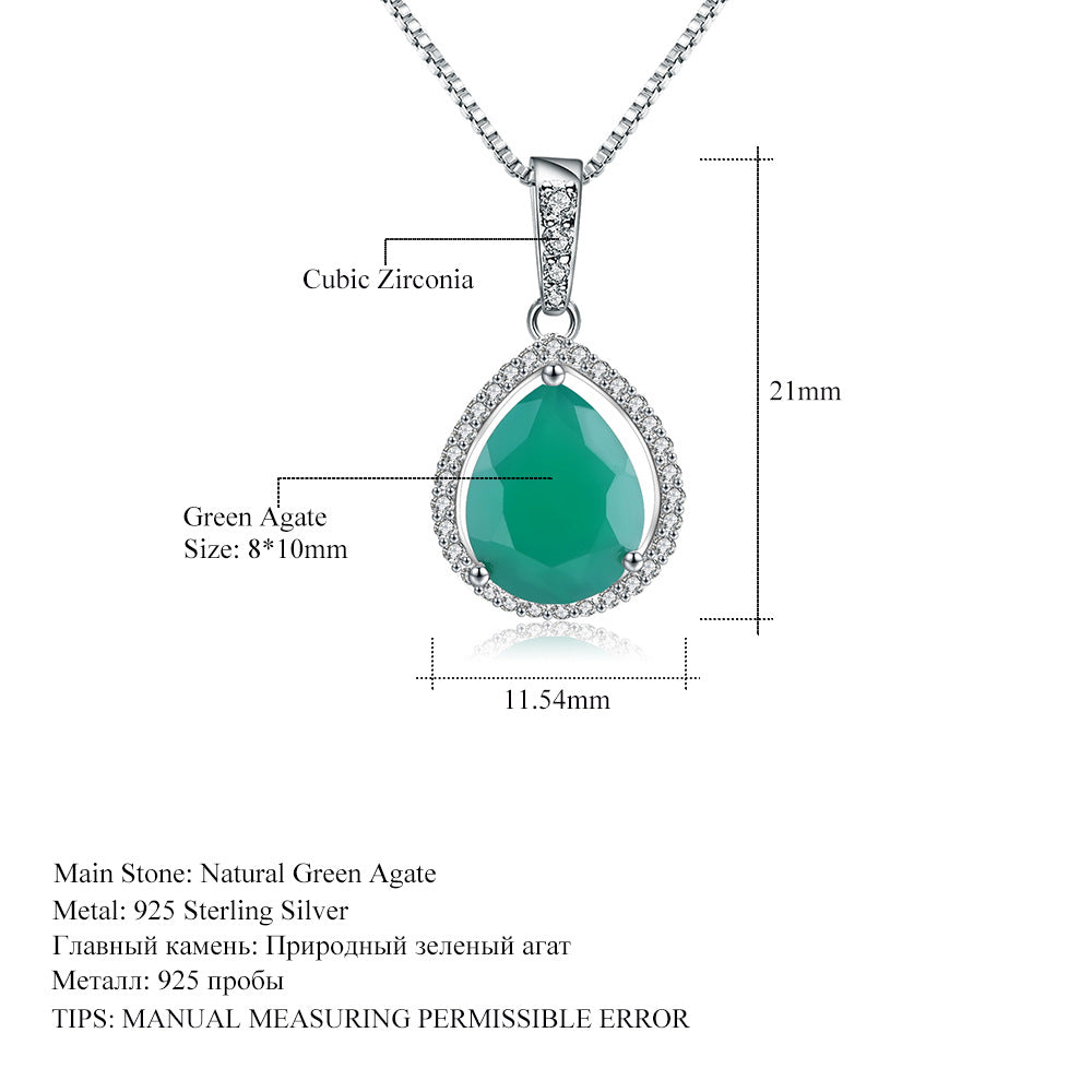 Fashionable pure silver green agate pendant with a light luxury temperament surrounded by broken diamonds s925 silver inlaid colorful treasure necklace pendant