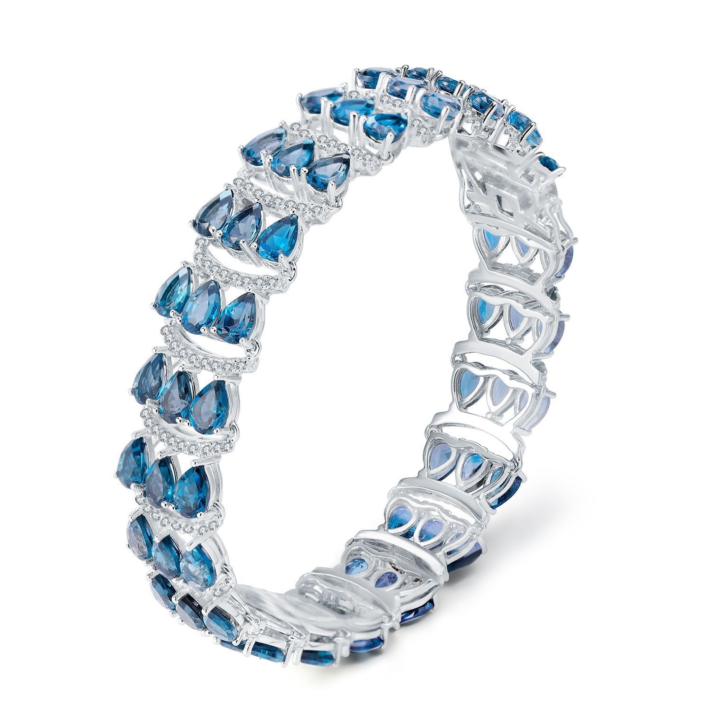 Bracelet incrusté de luxe en pierre naturelle topaze pour femme, bracelet multi-gemmes en argent s925