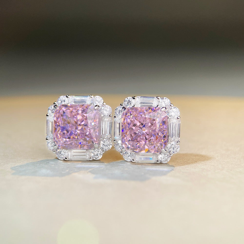 Pendientes de plata de ley S925 con diamantes rosas, bonitos pendientes de flor de cerezo rosa