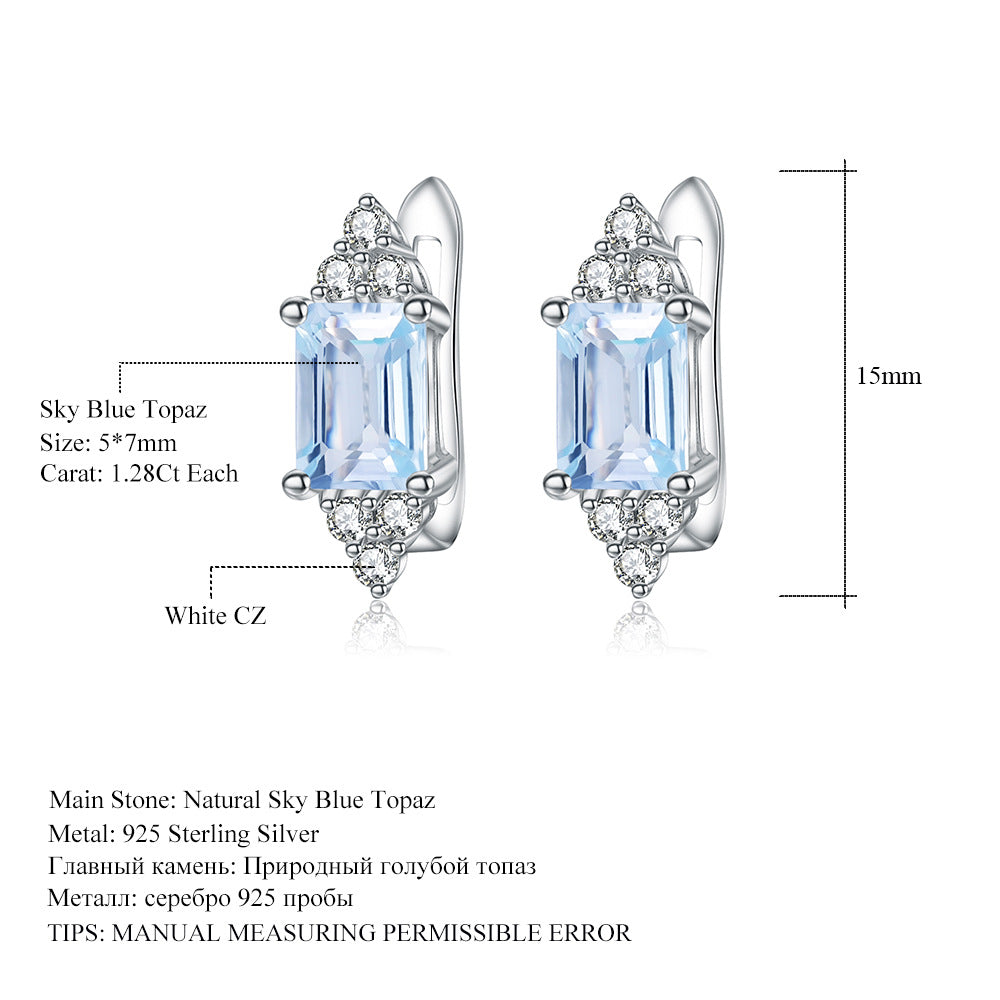 Fashionable natural stone earrings s925 silver inlaid topaz colored gemstone earrings and earrings