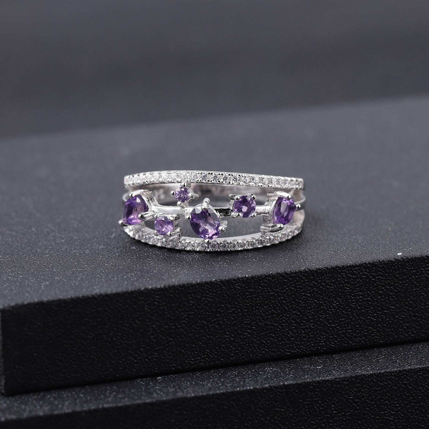 Bague en améthyste naturelle, bague au trésor de couleur naturelle incrustée d'argent 925