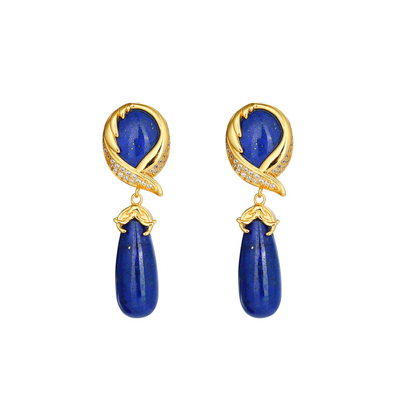 Boucles d'oreilles et boucles d'oreilles en lapis-lazuli incrusté d'argent S925