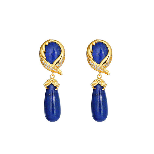 S925 silver inlaid lapis lazuli earrings and earrings