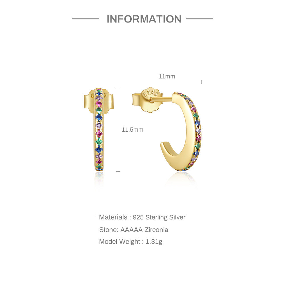 S925 Sterling Silver Ins Style Colorful Diamond Earrings