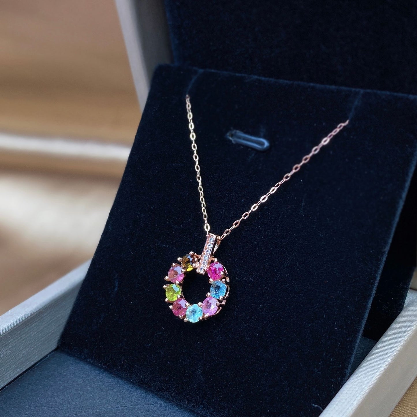 Donut macaron candy color tourmaline pendant women's versatile simple ins style necklace 925 silver color treasure necklace