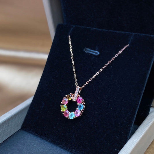 Colgante de turmalina de color caramelo con forma de donut y macarrón, collar de estilo sencillo y versátil para mujer, collar de tesoro de color plata 925