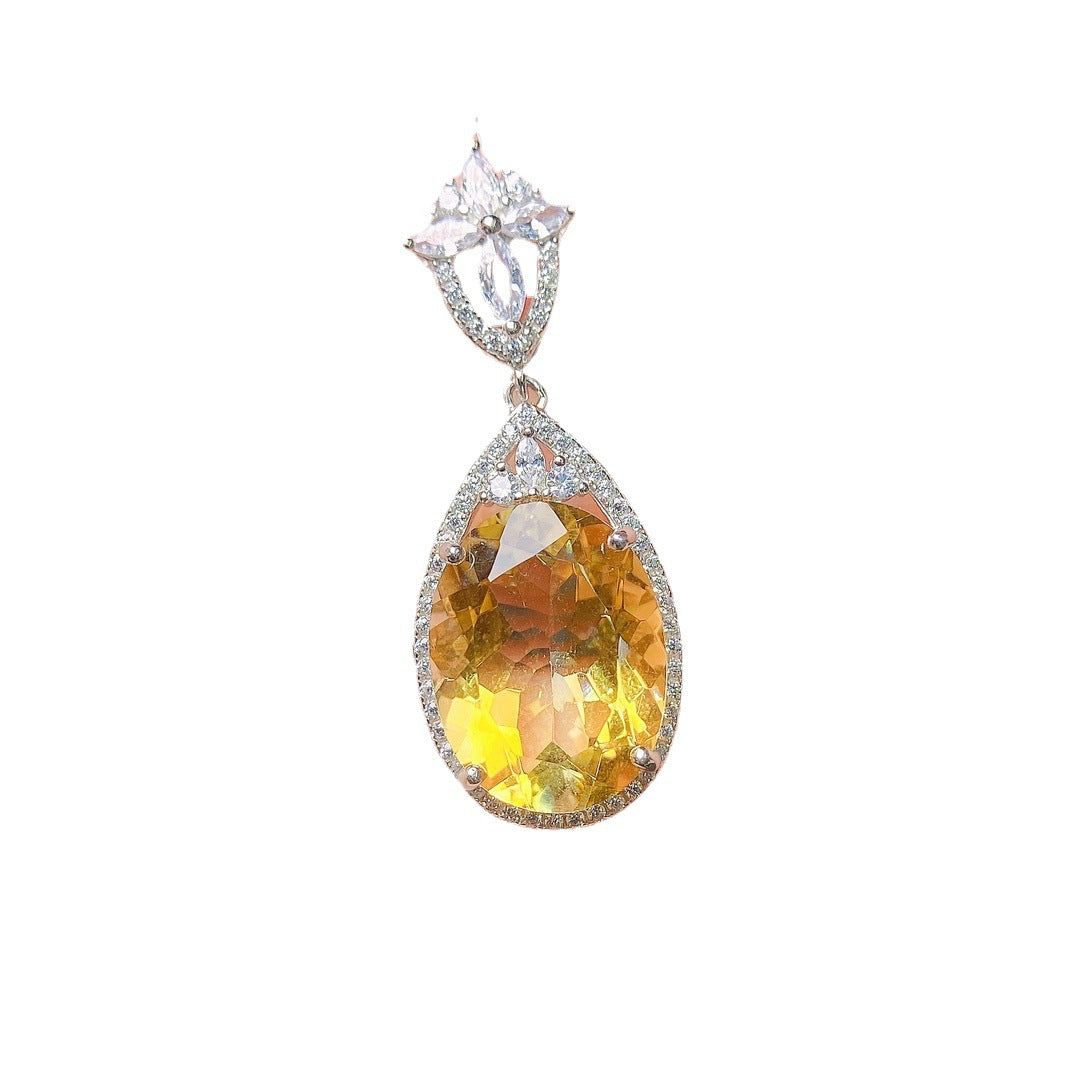 Pendentif citrine naturelle explosive, ensemble en argent S925, pierre centrale 12*16, offre spéciale