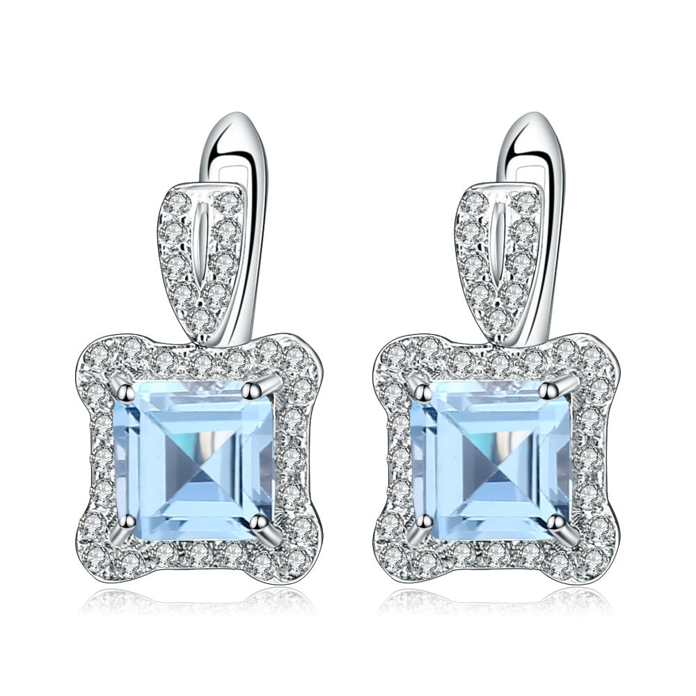 Natural Colorful Treasure Topaz Earrings and Earrings with Advanced Sense s925 Silver Inlaid Natural Gemstone Earrings and Earrings