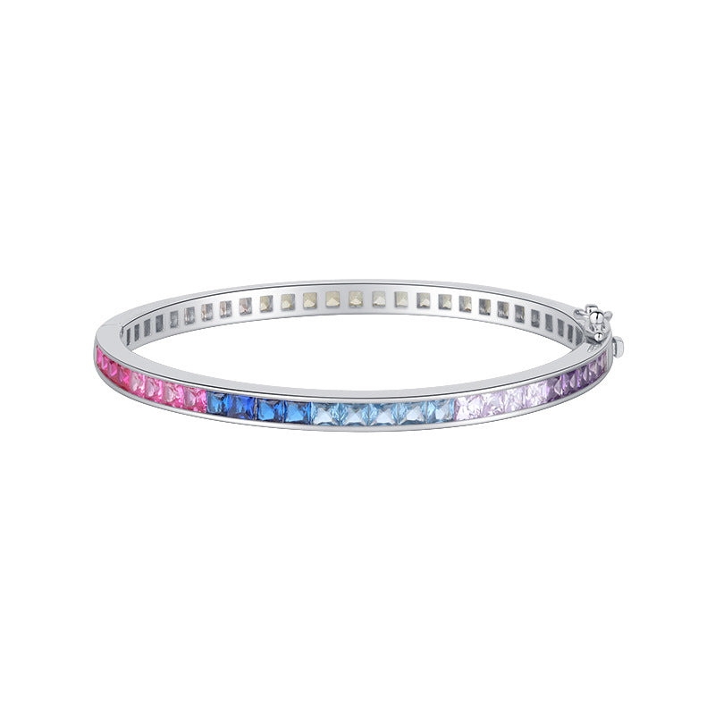 S925 all-over silver imitation colored gemstone retro gradient bracelet temperament light luxury jewelry bracelet