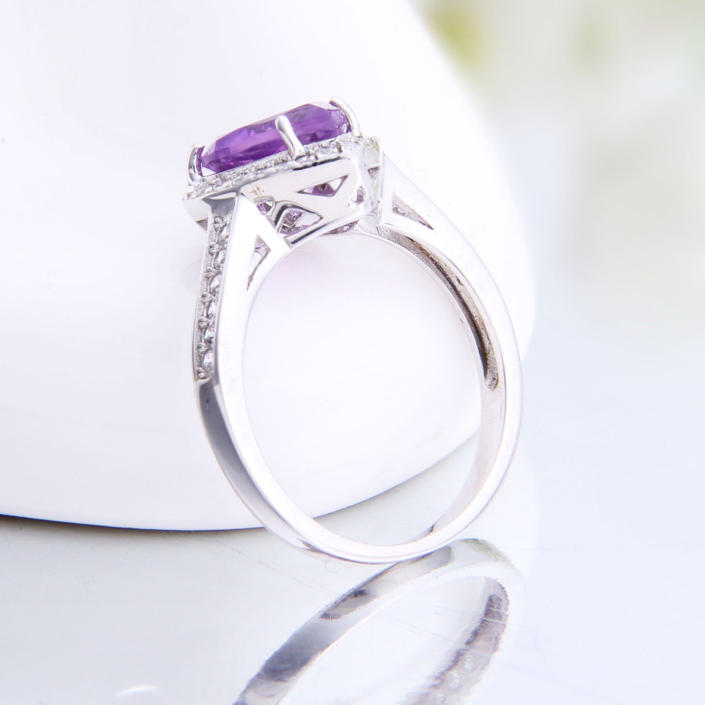 Love natural amethyst ring fashion sense of temperament 925 silver natural color treasure ring