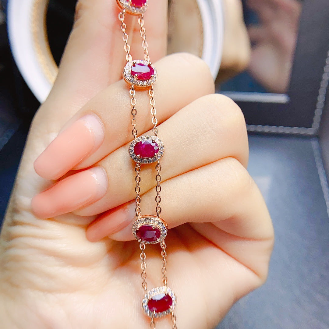 Natural ruby bracelet S925 silver inlaid main stone 4*6 selling