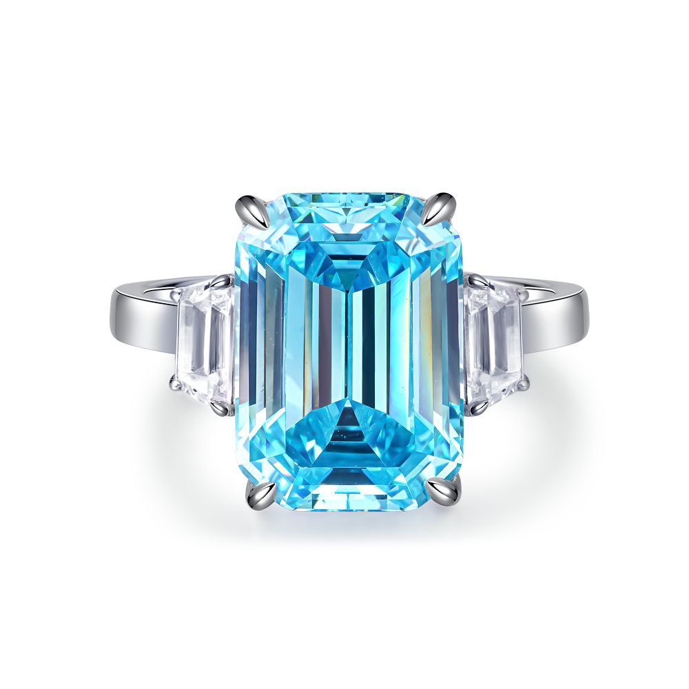 Bague coupe fleur de glace en argent S925, trésor bleu, Zircon, diamant à haute teneur en carbone, bague fleur de glace