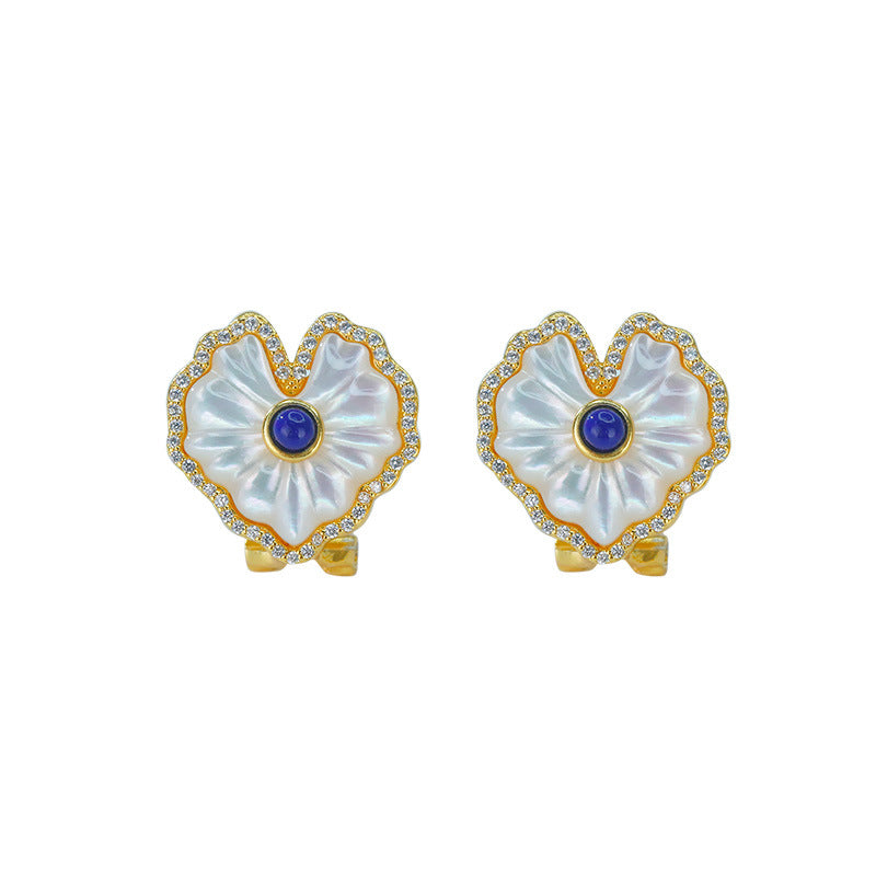 S925 Silver Gold-plated White Fritillaria Love Nanhong Lapis lazuli Earrings Necklace Set