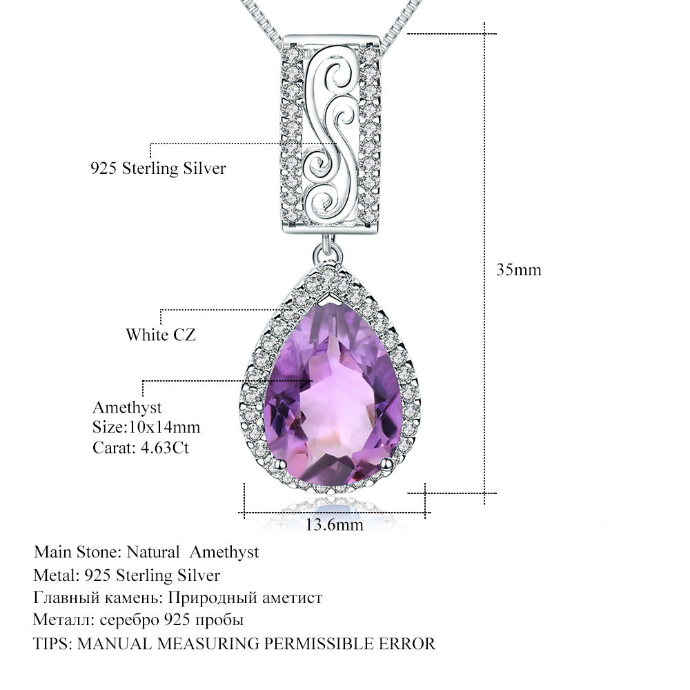 Natural Amethyst S925 Silver Necklace Pendant Luxuriously Inlaid with Natural Colorful Treasure Pendant