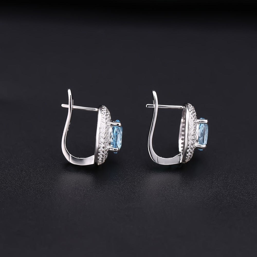 Natural Stone Topaz Earrings and Earrings s925 Silver Crystal Earrings and Earrings