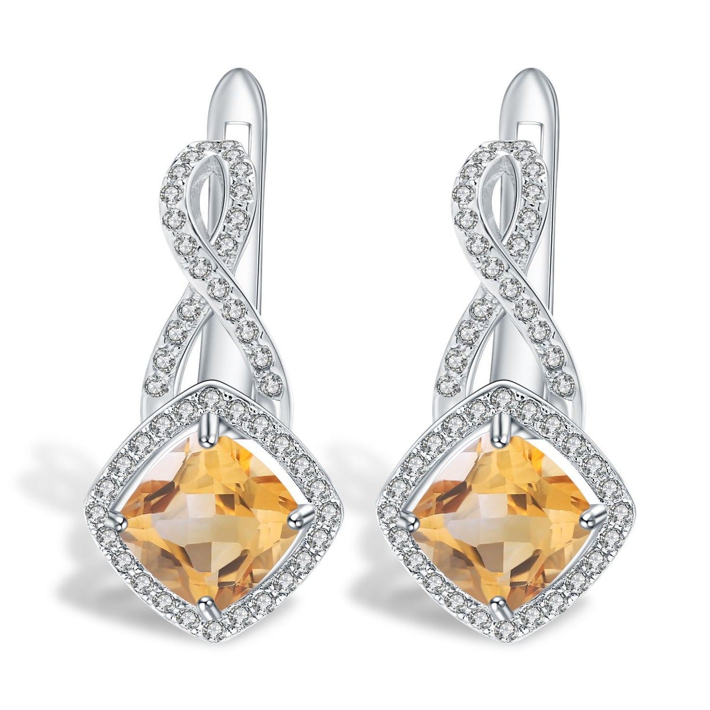 Boucles d'oreilles pour femmes en pierre naturelle et boucles d'oreilles en argent s925 incrustées de boucles d'oreilles en cristal jaune et boucles d'oreilles en pierres précieuses