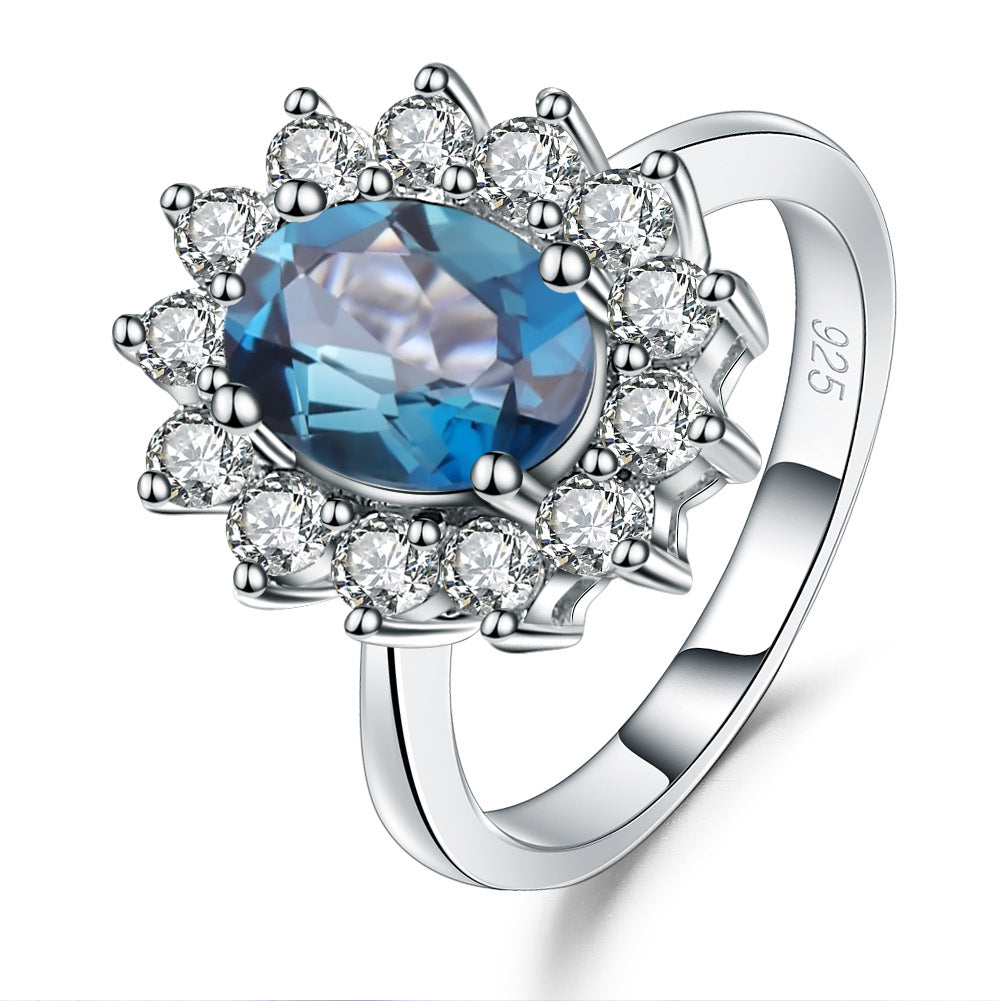 Fashion s925 sterling silver natural topaz ring