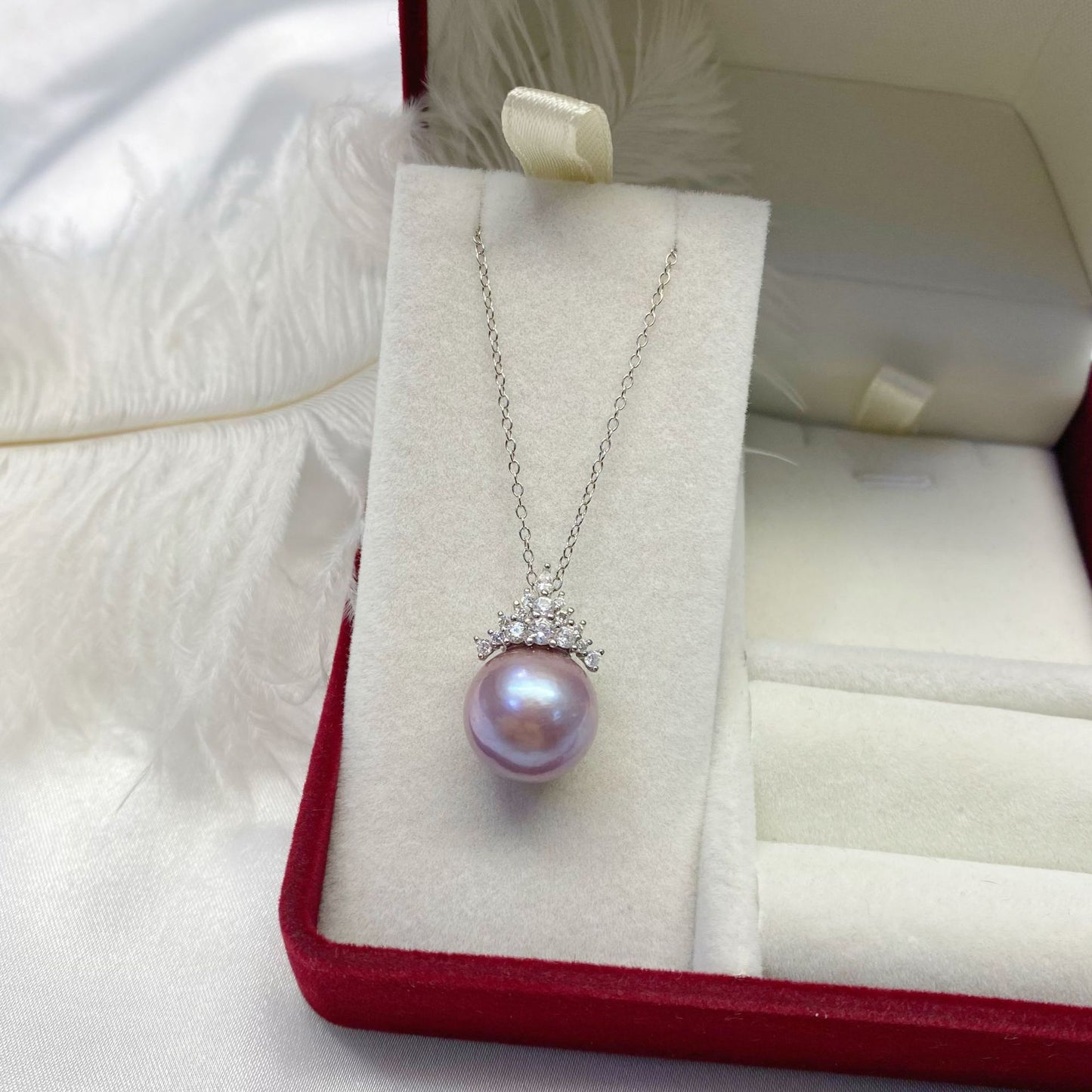 [DF]Trendy Ice Queen Set: Large Freshwater Pearl Pendant and Earrings in S925 Silver