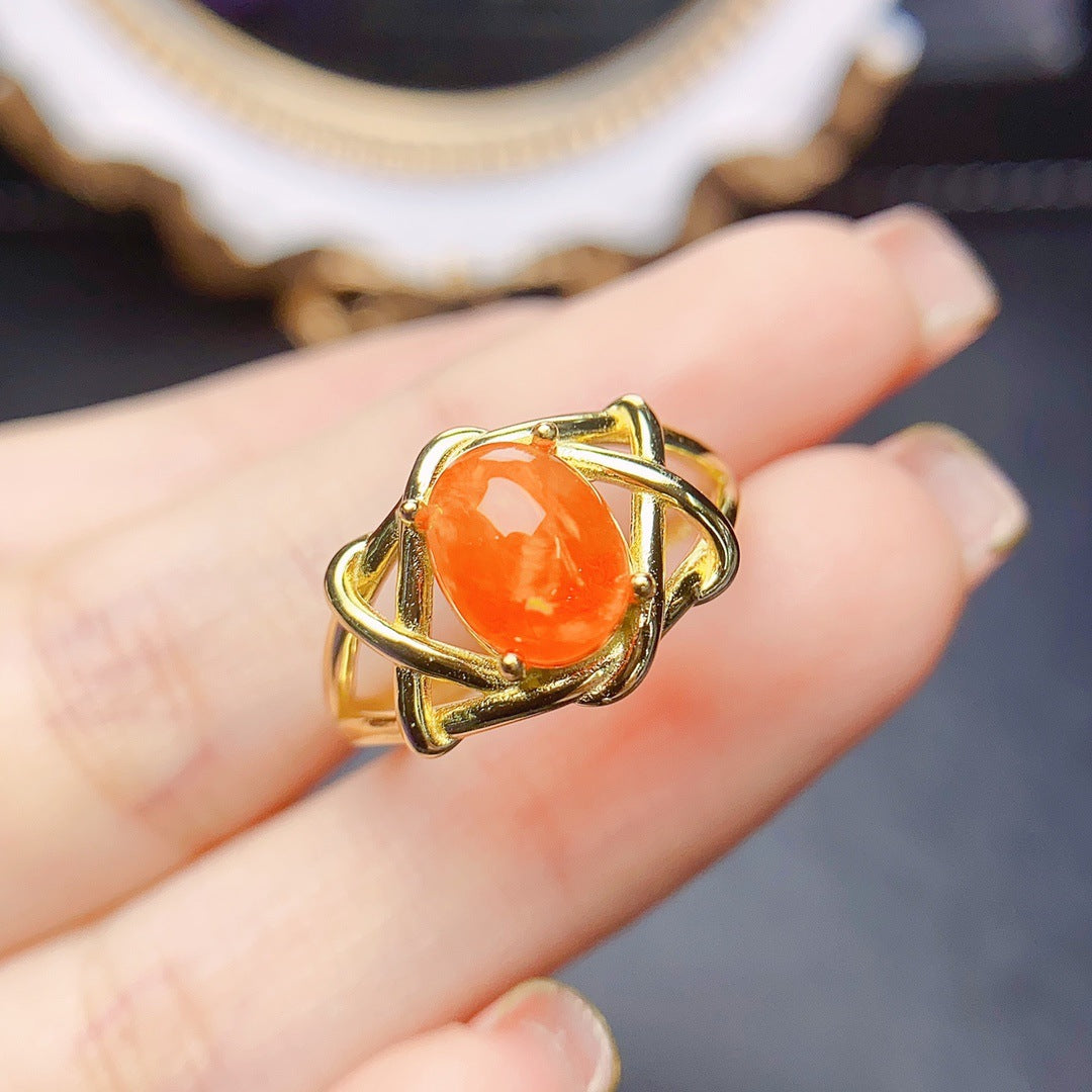 Natural Fire Opal Ring S925 silver set main stone 7*9 selling