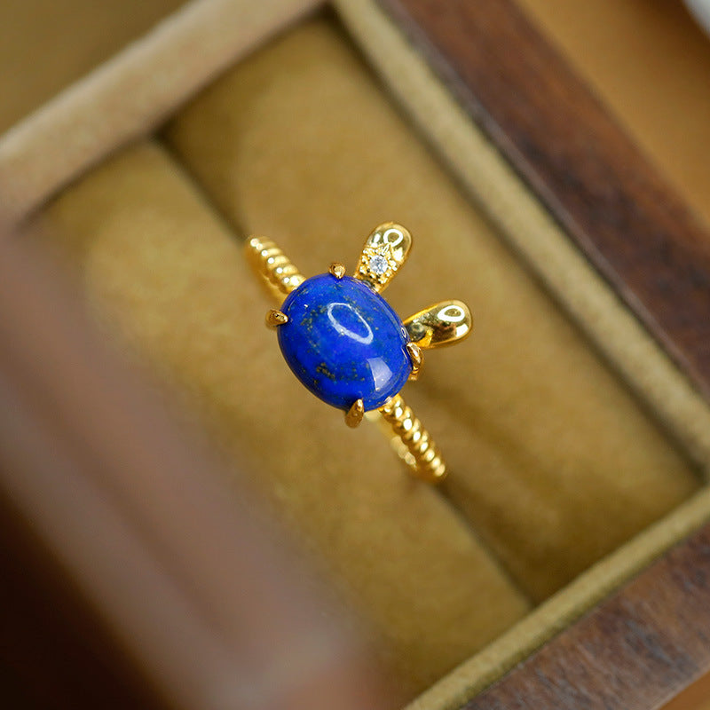 Bague lapin Lapis lazuli plaquée argent et or S925