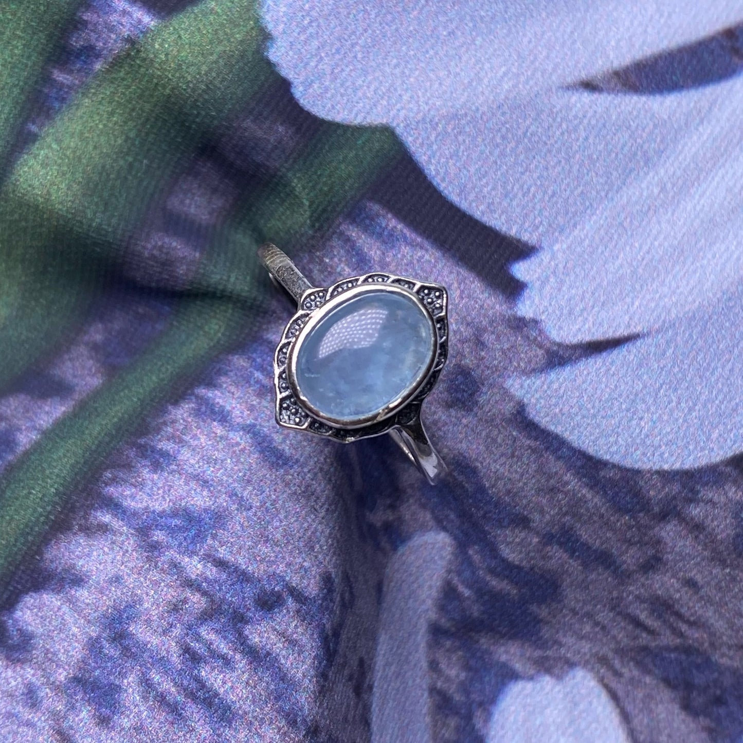 Aquamarine ring s925 silver inlaid vintage old jewelry