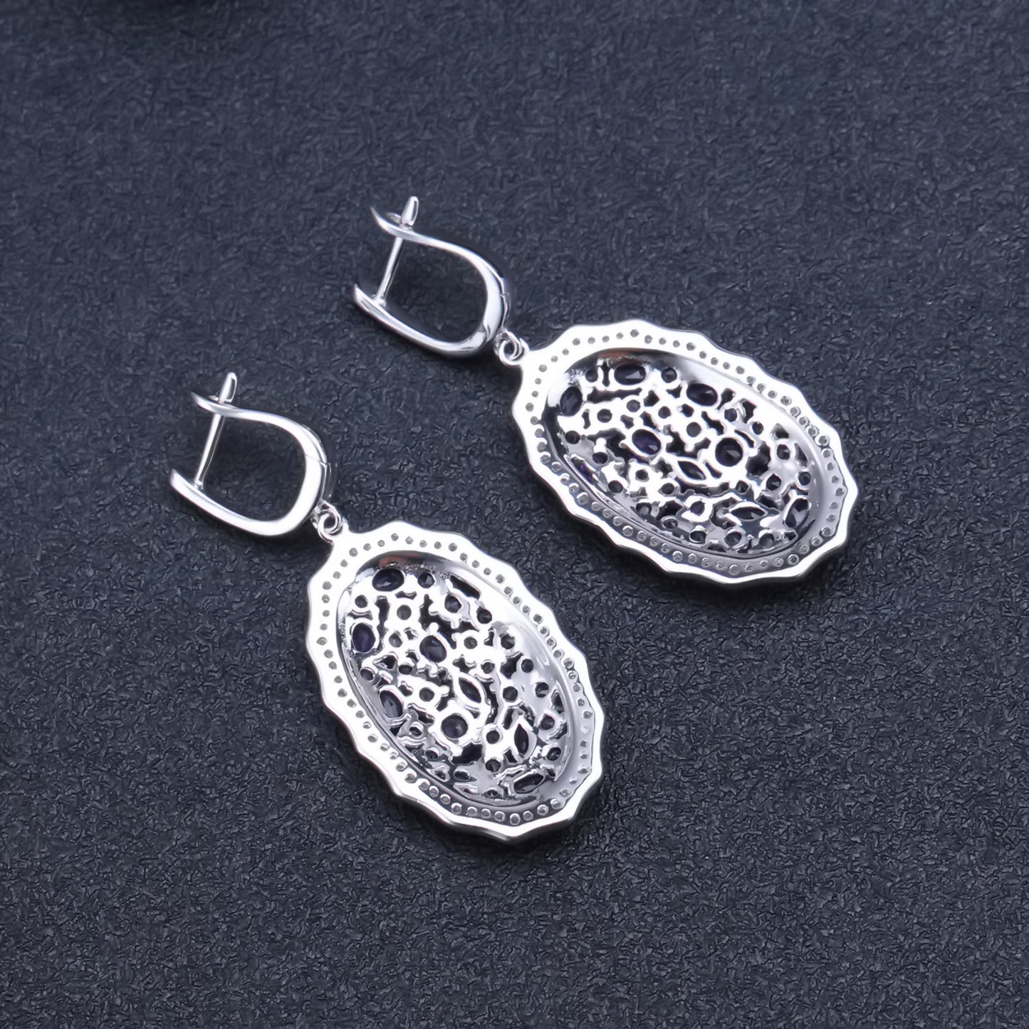 Boucles d'oreilles et boucles d'oreilles en améthyste naturelle, ensemble de boucles d'oreilles au trésor naturel coloré incrusté d'argent s925