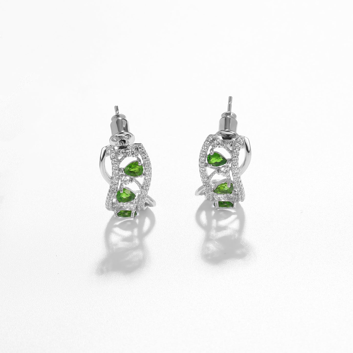 Natural Diopside Stud Earrings Prosperous Series 925 Silver Inlaid Gemstone Stud Earrings