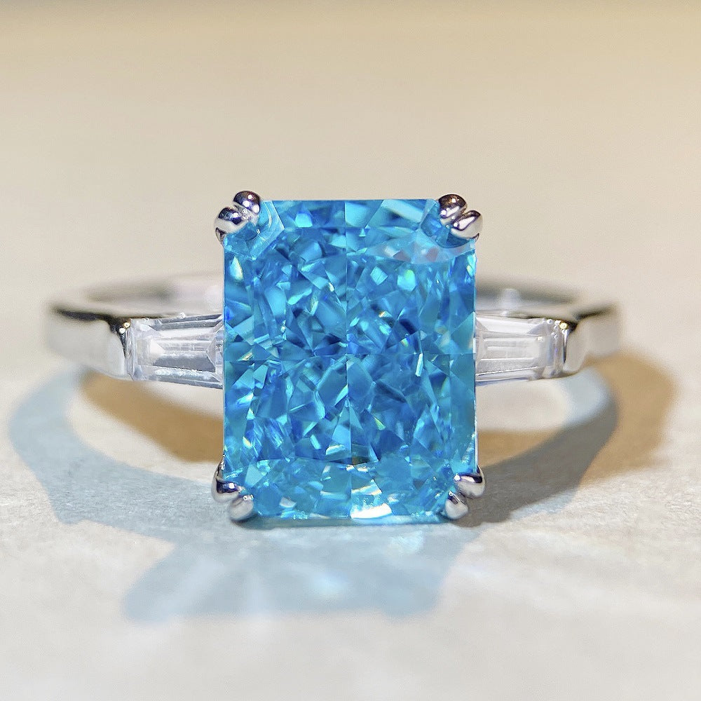 Bague en argent sterling S925, bague de luxe légère en zircon bleu marine, haut sens