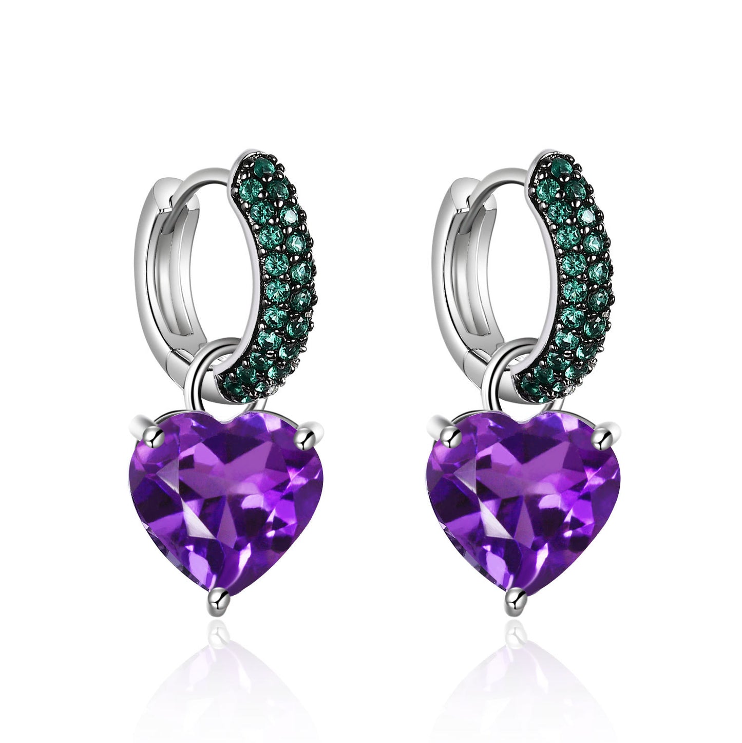 Boucles d'oreilles en pierres précieuses d'amour en argent sterling s925 incrustées de boucles d'oreilles en améthyste naturelle colorée