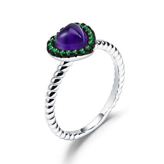 Natural amethyst love ring fashion design s925 sterling silver inlaid with gem ring