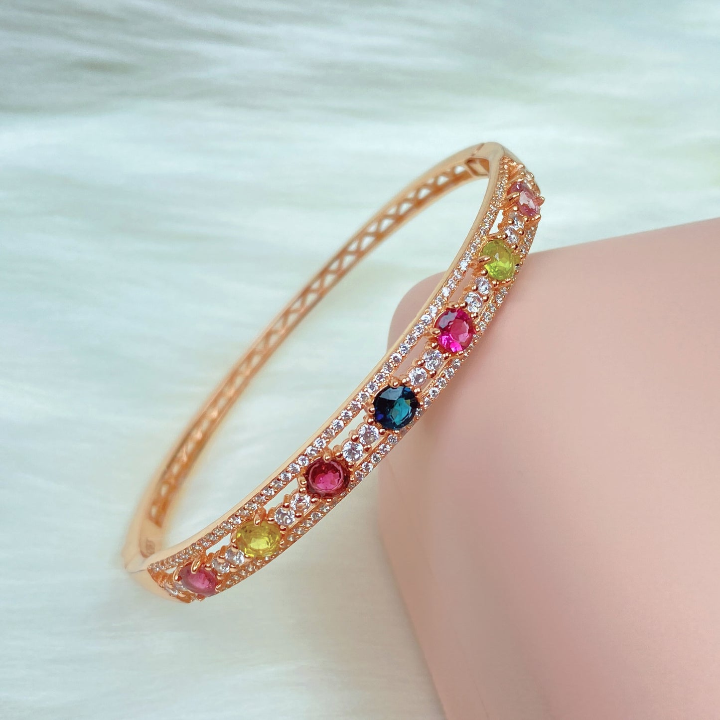 Brazil tourmaline Candy-colored bracelet feminine Joker light luxury wind bracelet s925 silver inlaid gemstone jewelry