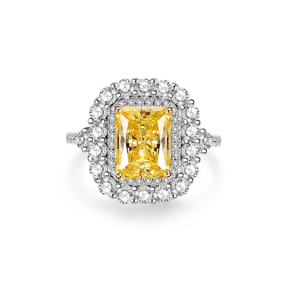 Bague de mariage en argent pur S925, diamant jaune, fleur de glace, Zircon 8A, pour femmes