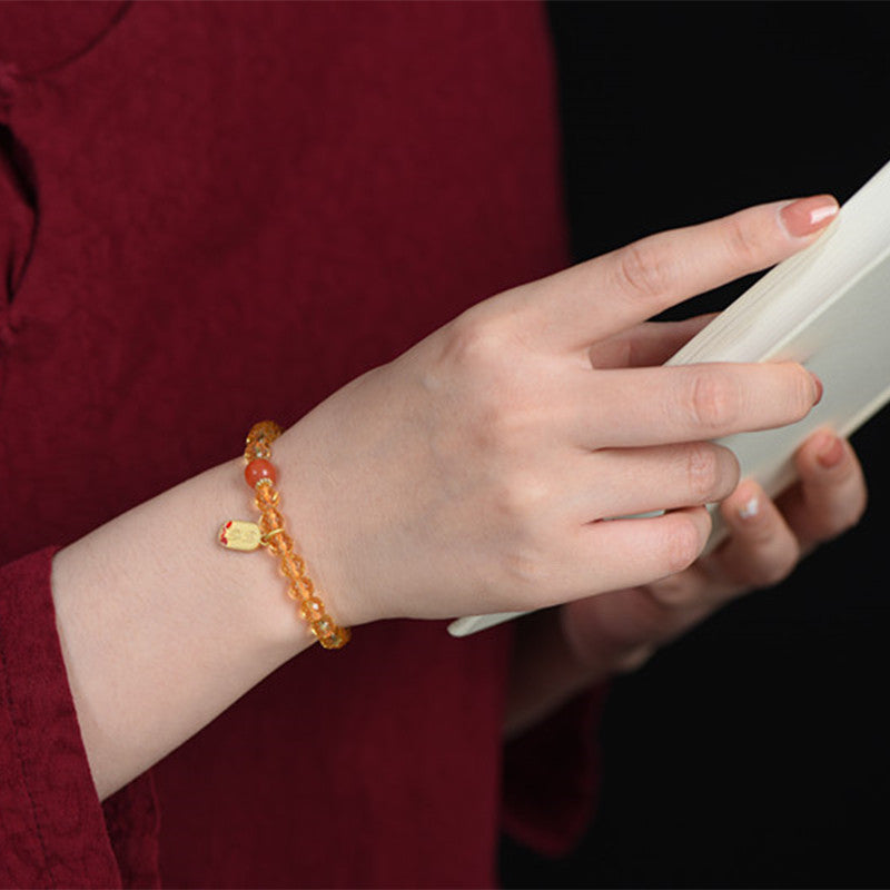 Bracelet à facettes en cristal jaune naturel, anneau unique, associé à des accessoires Zhaocai Nafu