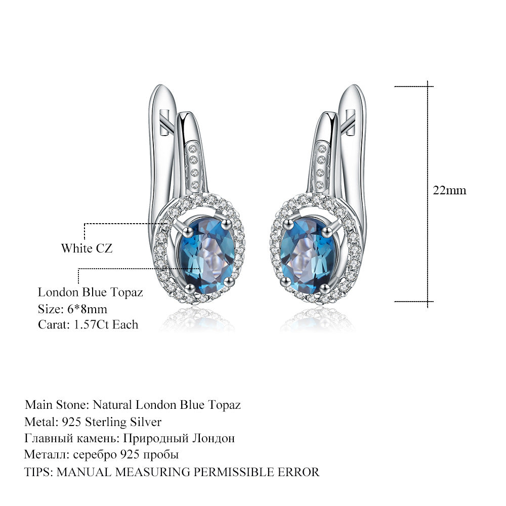 Boucles d'oreilles à la mode en topaze bleu ciel en argent s925 avec boucles d'oreilles en cristal de pierres précieuses colorées