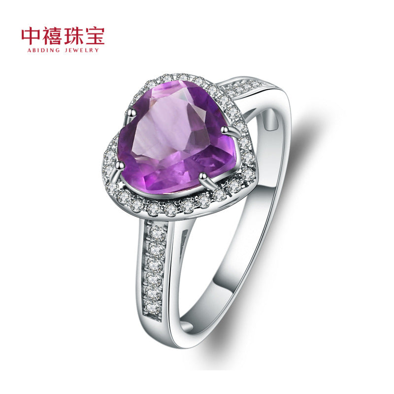 Love natural amethyst ring fashion sense of temperament 925 silver natural color treasure ring