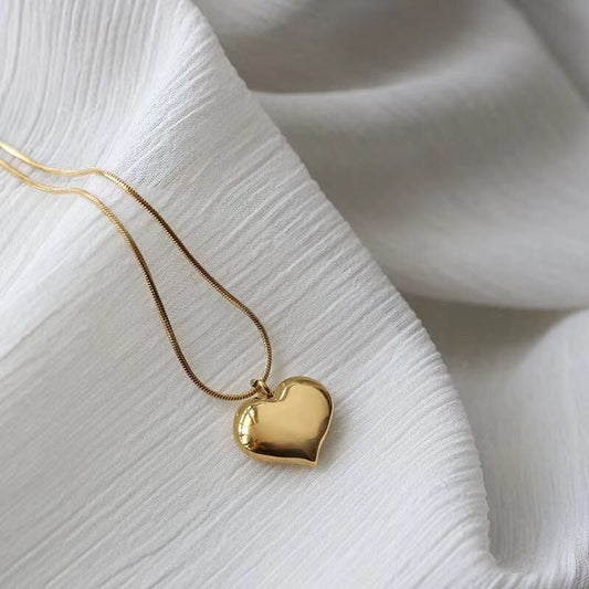 [DF]Simple three-dimensional small love necklace with double-sided peach heart mirror feeling heart-shaped collarbone chain, Japanese and Korean inset versatile jewelry