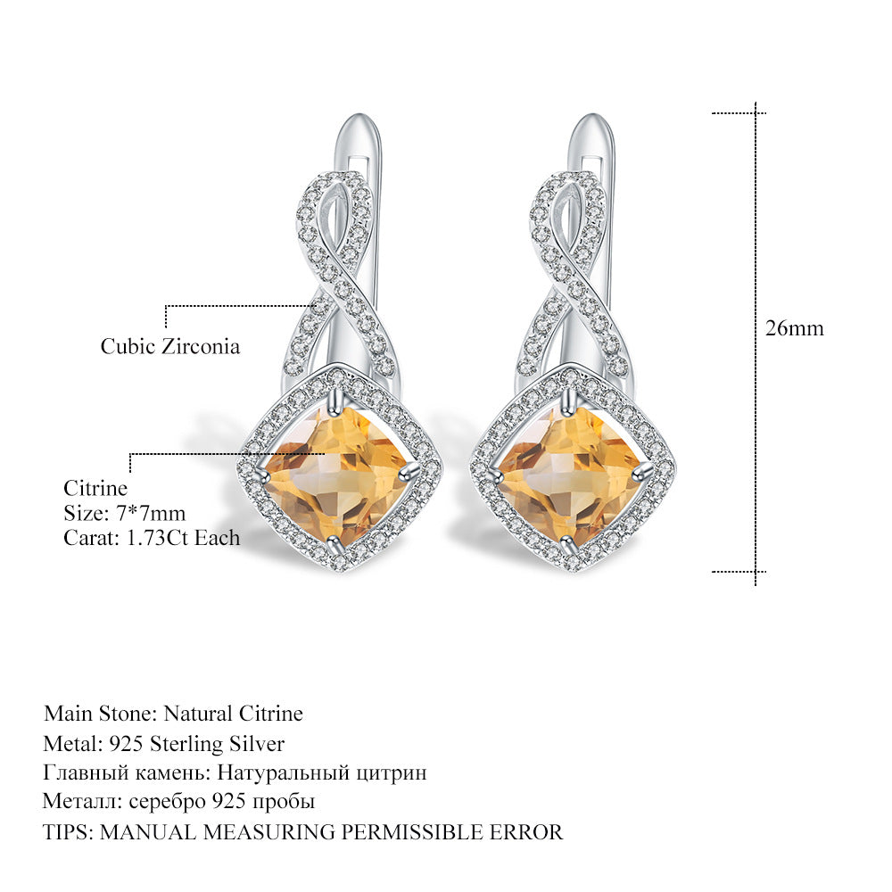 Boucles d'oreilles pour femmes en pierre naturelle et boucles d'oreilles en argent s925 incrustées de boucles d'oreilles en cristal jaune et boucles d'oreilles en pierres précieuses