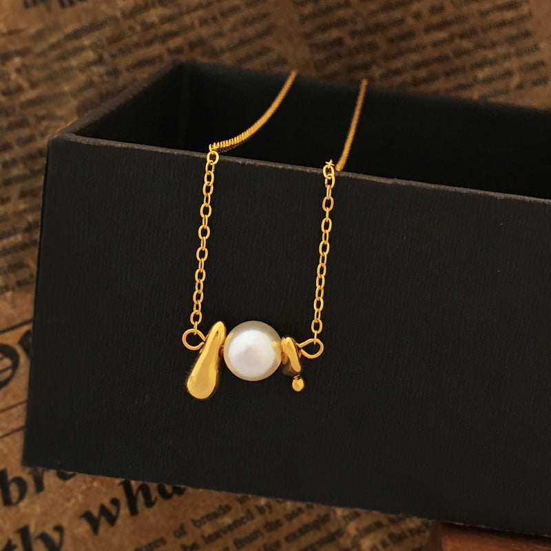 [DF]Original Korean Style Ins Style Irregular Design Necklace Simple Summer New Pearl Collar Chain Women