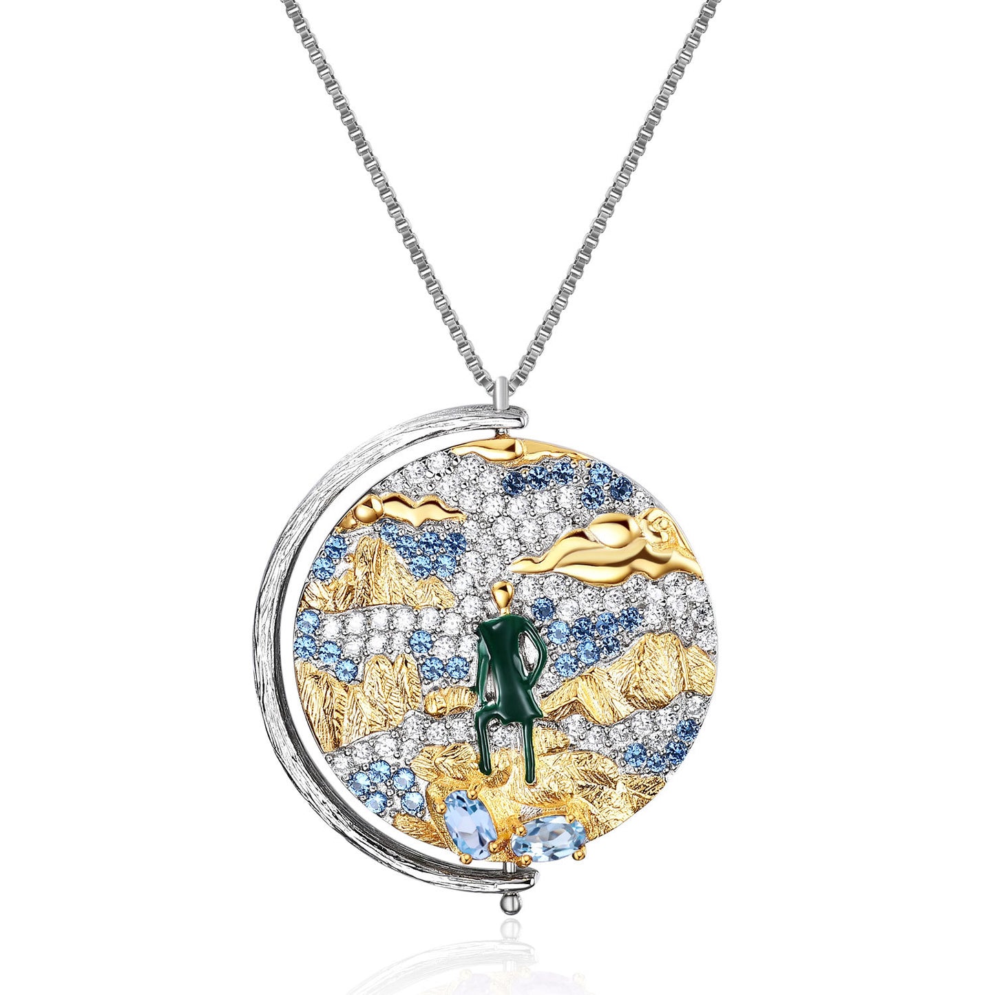 S925 silver inlaid colorful necklace pendant