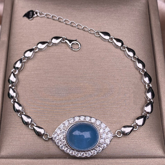 Pulsera de jaspe hetiano aguamarina S925 con incrustaciones de plata, delicada y versátil, joyería de mano OL de moda