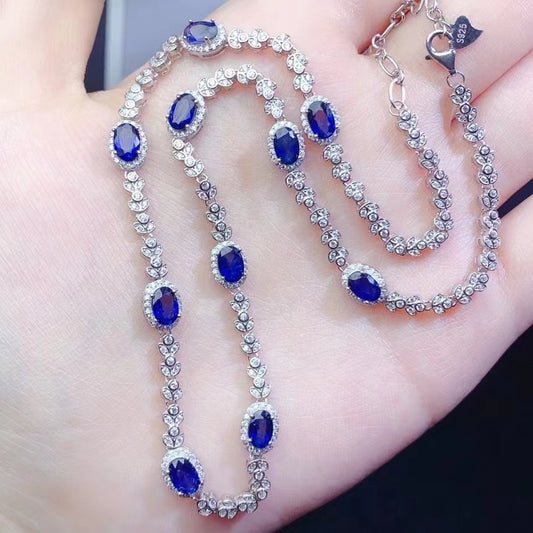 Natural sapphire necklace choker clavicle chain pendant