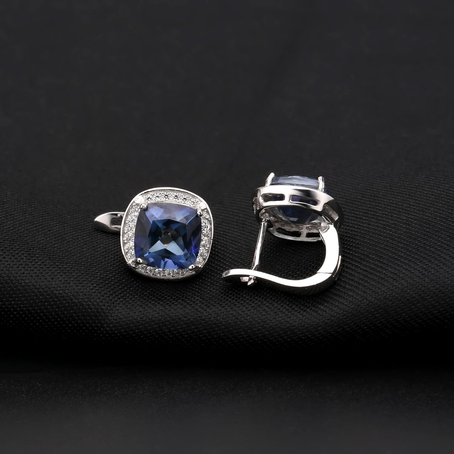 Vintage Square Light Luxury Colored Gemstone Stud Earrings S925 Sterling Silver Inlaid Covered Gemstone Stud Earrings