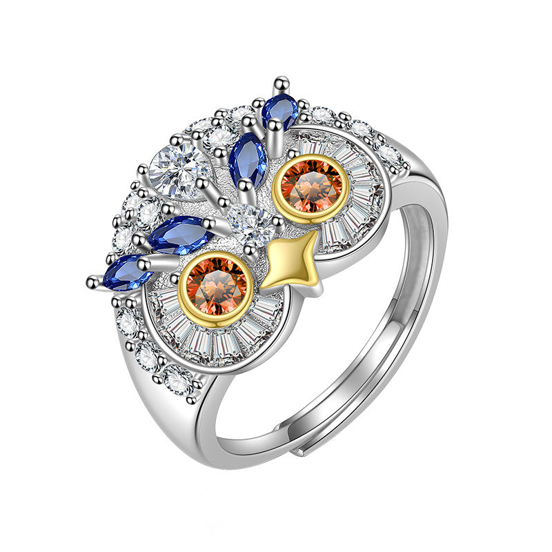 S925 sterling silver niche design owl ring, Tanzanite Ring