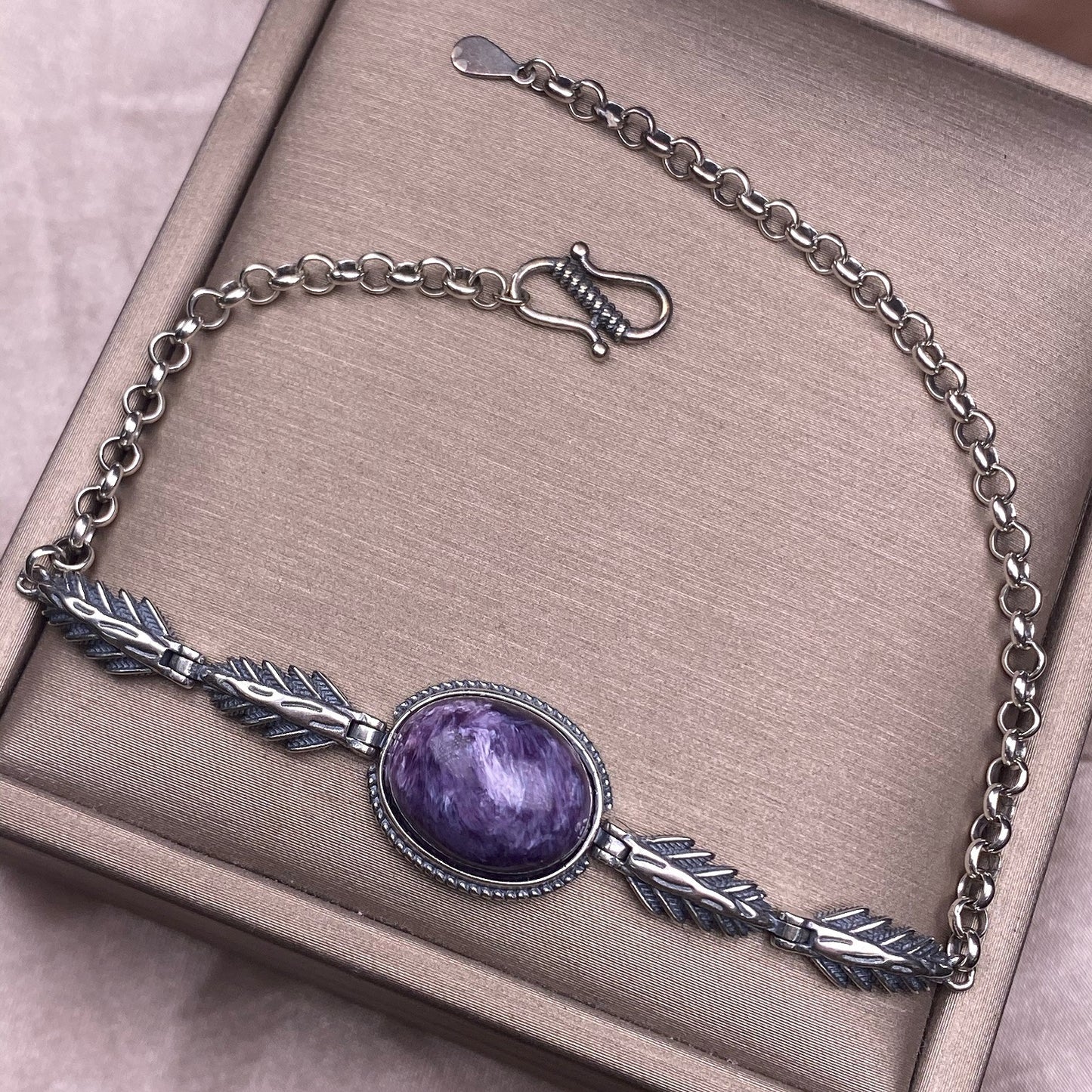 Bracelet améthyste Dragon violet, argent s925 incrusté, bijoux vintage en vieille feuille