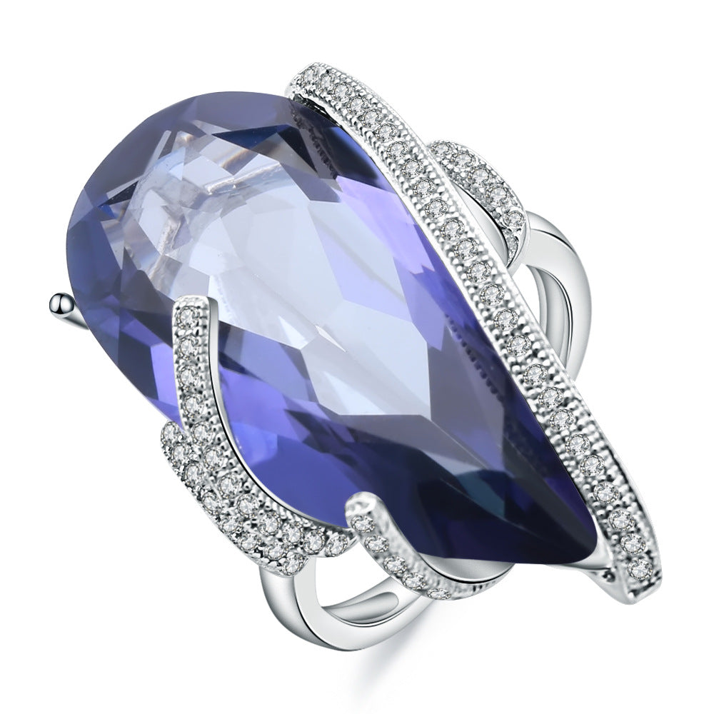 Bague de luxe en argent s925 avec pierres précieuses bleues violettes de haute qualité, bague en cristal de couleur carat, explosions en Europe et en Amérique.