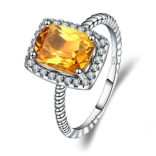 Light Luxury Natural Colored Treasure Ring with Personalized Temperament s925 Silver Inlaid Natural Yellow Crystal Ring