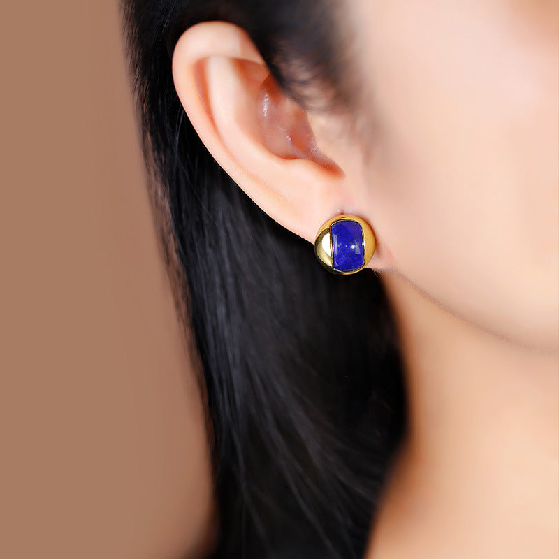 Boucles d'oreilles en lapis-lazuli plaqué argent S925, Joker classique, à la mode