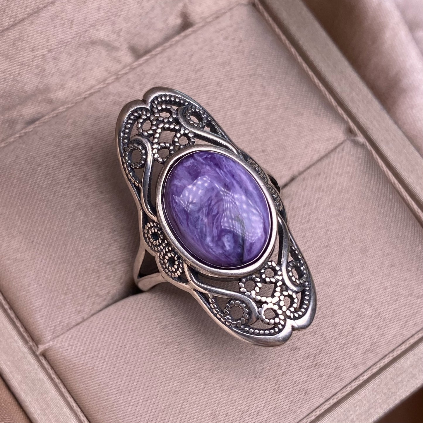 Anillo de amatista con dragón morado y incrustaciones de plata S925 Anillo de reina vintage